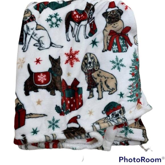 Holiday Dog Pug Beagle French Bulldog dachshund Plush Christmas Throw Blanket - Picture 2 of 13